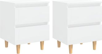 vidaXL Vidaxl - Mesitas De Noche 2 Uds Patas Madera Blanco Brillo 40x35x50 Cm