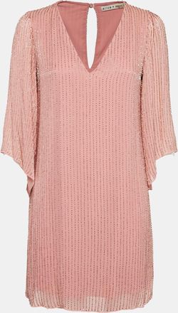 Alice & Olivia Alice + Olivia Pink Embellished Crepe V-Neck Mini Dress