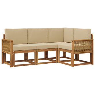 vidaXL Conjunto De Sof&aacute;s De Exterior 4 Pcs Natural Y Beige Poli&eacute;ster Vidaxl