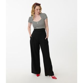 Unique Vintage Wide Leg Pleated Pants in Black at Nordstrom, Size Small 32