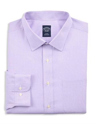 Brooks Brothers Big & Tall Non-Iron Micro Check Dress Shirt in Purple at Nordstrom, Size 18.536