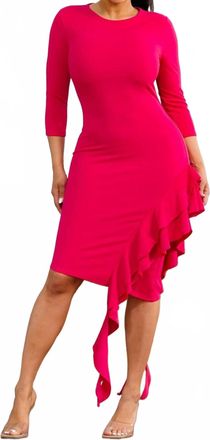 Karen Kane 3/4 Sleeves Midi Dress In Fuchsia