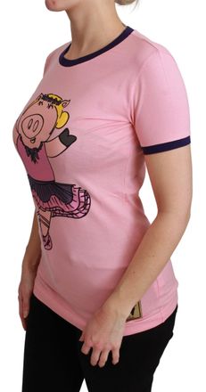Dolce & Gabbana Womens Pink Year Of The Pig Top Cotton T-Shirt