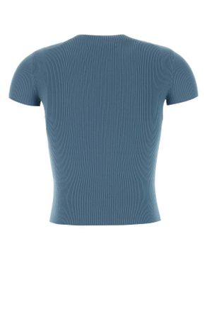 Alexander Wang Ribbed Crewneck with Jacquard Logo T-Shirt - Blue