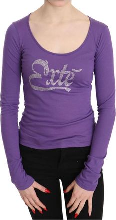 Exte Elegante paarse kristalversierde top - Dames - Longsleeves - Paars - M - Katoen - Tops