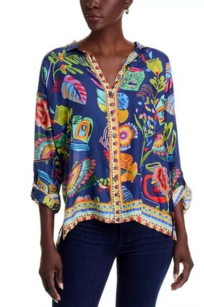 Johnny Was Audrey Oversized Shirred Back Shirt In Farout Scarf