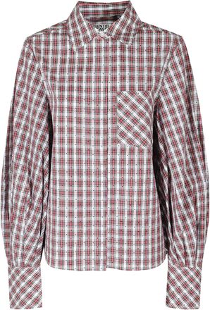 Essentiel Red White Tartan Rhinestone Cotton Shirt
