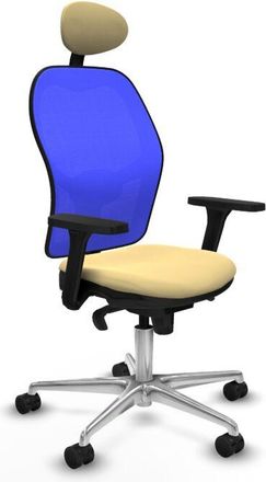 Piqueras y Crespo Piqueras Y Crespo - Jorquera Sincro Malla Azul Similpiel Crema Brazos 3d Base Aluminio Cabecero Fijo Ruedas 65mm Nailon