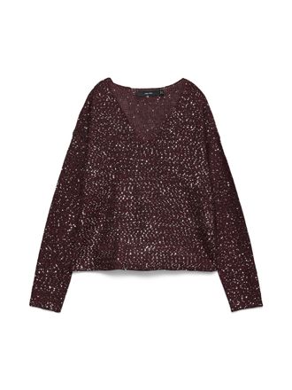 Vero Moda Strickpullover VERO MODA VMLEILANI NEW LS V-NECK PULLOVER REP, Damen, Gr. XS, winetasting detail:with silber sequins, Strick, Obermaterial: 68% Polyes