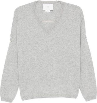 VANISÉ Relaxed-Fit Gray Sweater With Pearl Button Details