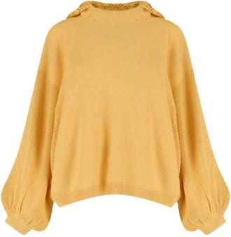 Mr. Mittens Cosy Cotton Blend Hoodie - Dames - Ronde hals truien - Geel - M/L - Katoen - Truien & Vesten