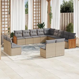 vidaXL Set Sof&aacute;s De Jard&iacute;n Con Cojines 13 Pzas Rat&aacute;n Sint&eacute;tico Beige Vidaxl