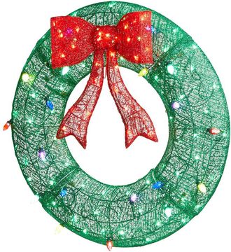 Glitzhome Outdoor Battery-Operated Lighted 3D Mesh Wreath