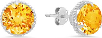 MAX + STONE 14k White Gold Roped Halo Round-Cut Gemstone Stud Earrings (8mm)