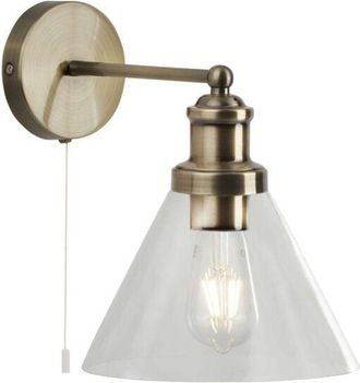 Searchlight Pyramid - 1 pared clara de latón antiguo, pantalla de vidrio, E27 - Searchlight