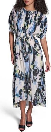 BCBGeneration Abstract Print Pliss&eacute; Chiffon Midi Dress in Parchment Multi at Nordstrom Rack, Size 10
