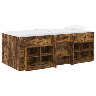vidaXL Marco De Cama Loft Con Armario Con Estante 3 Uds. Roble Ahumado Vidaxl
