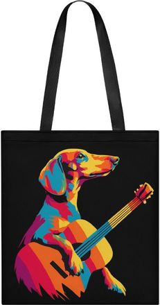Generic Dachshund Playing Guitar Tote Bag for Women Men Shoulder Bags Purses Pouch Handbags