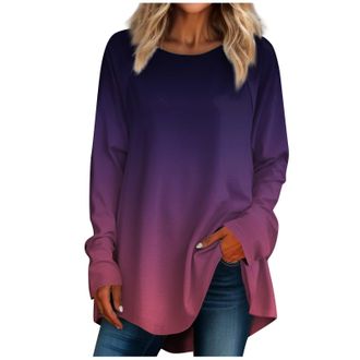 Generic Party Tops for Women UK, Ladies Thermal Tops Long Sleeve Blouses for Women UK Womens Jumper Womens Casual Plus Sizelong Sleeved Round Neck Gradient Pr