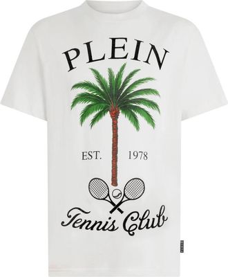 Philipp Plein Round Neck T-Shirt Tennis Club Stones - Heren - T-shirts - Wit - 2XL - Katoen - Tops