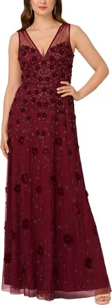 Adrianna Papell Beaded Mesh Illusion Gown