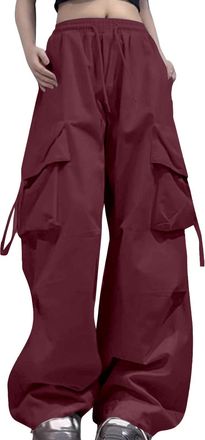 Generic 2025 Trousers Cargo Pants Women Baggy Parachute Pants Woman Mutil Pockets Loose Fit Casual Pants for Women (XXL) Wine