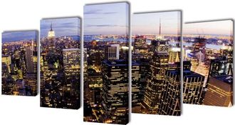 vidaXL Canvas Wall Print Set Birds Eye View of New York Skyline 200x100cm vidaXL