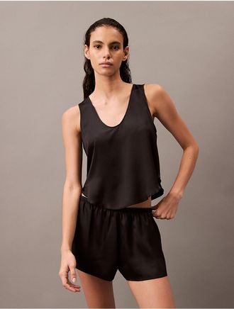 Calvin Klein Womens Satin Tank Top - Black - XL
