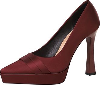 Generic High Heels for Women Stiletto Pointed Toe Pumps 11.5 CM Satin Wedding Evening Party (Red,2.5)