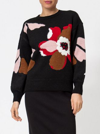 Twin-Set Maglia girocollo in lana con fantasia floreale e spalle cadute