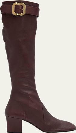 Miu Miu Stivali Stretch Leather Buckle Over-The-Knee Boots