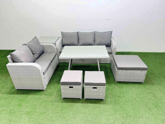 Fimous Rectangular Dining Table Sofa Set with 3 Stool Side Table Light Grey