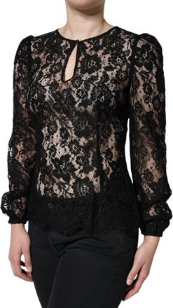 Dolce & Gabbana Womens Black Floral Lace See Through Long Sleeve Top Viscose Nylon