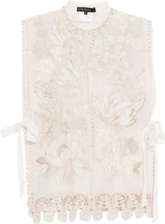 Biyan floral-embroidered vest - women - Polyester/Spandex/Elastane - S - Neutrals