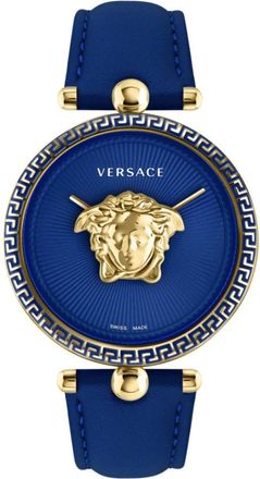 Versace Palazzo 39 mm - Dames - Horloges - Blauw - ONE Size - Leer - Accessoires