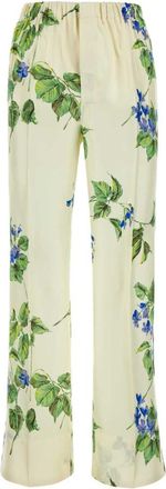 Prada White floral twill trousers
