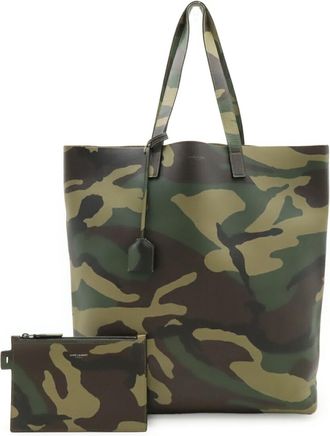 Saint Laurent Camouflage Khaki Leather Pouch Tote Bag (Pre-Owned)