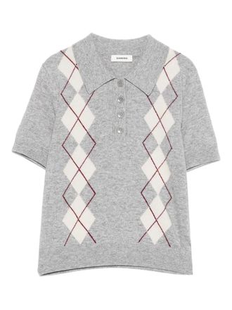 Sandro argyle-pattern polo top - women - Wool - 1 - Grey