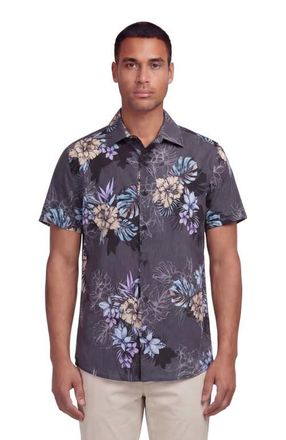 Lords of Harlech Exotic Floral Mens Linen Printed Shirt in Exotic Floral Black at Nordstrom, Size X-Large