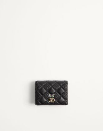 Valentino Garavani Portafoglio Flutterby Valentino Garavani in Nappa Lucida con Ricamo Farfalla Donna NERO UNI