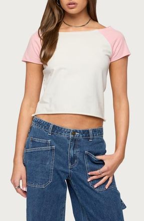 Edikted Liva Contrast Crop Top in White-And-Pink at Nordstrom, Size X-Large