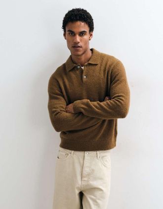 Arket maglione polo in misto lana boucl&eacute; color marrone cioccolato