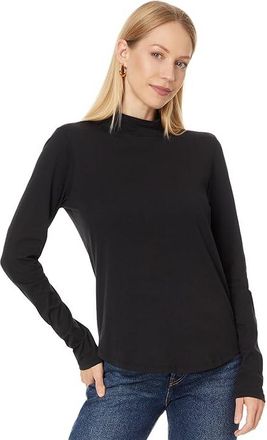 Lilla P Long Sleeve Mock Neck T-Shirts Womens Clothing Black : XS, Cotton