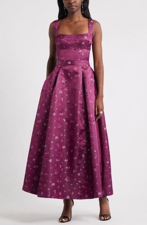 Chelsea28 Pleated Seamed Bodice Jacquard Maxi Cocktail Dress in Purple Magenta at Nordstrom Rack, Size Small