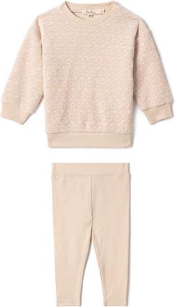 Lola Cotton Velour Cherry Print Two Piece Sweatshirt and Matching Leggings Set in Linen at Nordstrom, Size 18M