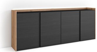 Skraut Home Skraut Home - Aparador Para Sal&oacute;n, Gran Capacidad De Almacenaje, 207x35x80cm, 4 Puertas, Led, Estilo Moderno, Negro Y Roble