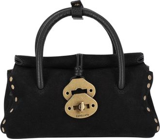 Zanellato Black Gold-Tone Accents Suede Handbag