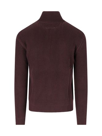 Maison Margiela Ribbed Cotton Zip-Through Sweater - Brown