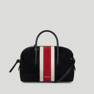 DeMellier The Small Stockholm in Black Suede & Berry Suede Leather Top handle bag