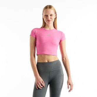 New Balance Womens NB Harmony Fitted T-Shirt in Pink Poly Knit, size X-Large